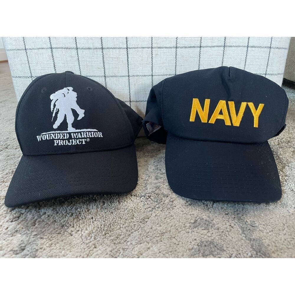 Bundle (2) Vintage Navy Snapback Hat & Under Armour Wounded Warrior Fitted Hat